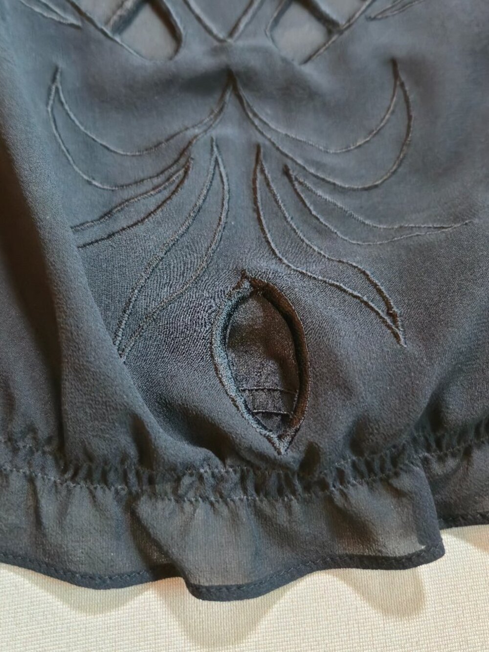 The Limited 100% Silk Black Embroidered Blouse Sheer with Cutouts size L Boho - Picture 5 of 16